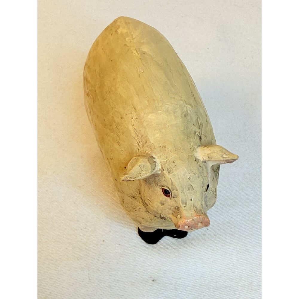 Primitive Folk Art Wooden Pig Figurine Farmhouse Country Decor - Picture 2 of 10